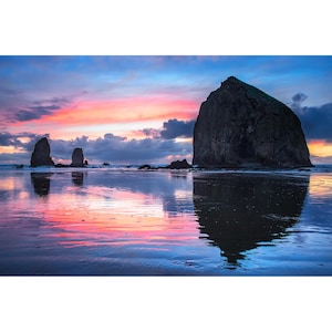 Oregon Coastal Wall Art, Cannon Beach Haystack Rock Dusk, Cannon Beach Photo Print, Cannon Beach Photography Wall Art, Oregon Coast Picture