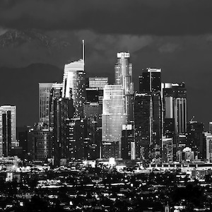B&W Los Angeles Print, Black and White LA Skyline Night Skyline, Los Angeles Photo Print, Los Angeles Skyline Wall Art, Los Angeles Picture