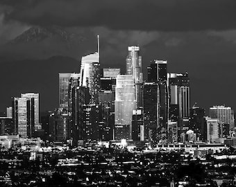 B&W Los Angeles Print, Black and White LA Skyline Night Skyline, Los Angeles Photo Print, Los Angeles Skyline Wall Art, Los Angeles Picture