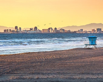 Long Beach Print | Long Beach Skyline Afternoon View | Long Beach California Photography, Huntington Beach Lifeguard Stand, Long Beach Photo