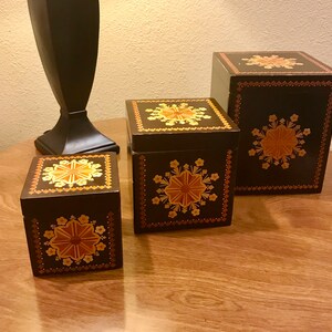 Vintage Czech Style Wooden Nesting Boxes/Set of Three