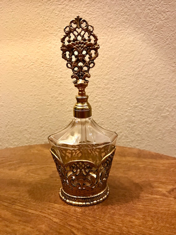 Beautiful Vintage Gold Filigree Perfume Bottle wi… - image 1