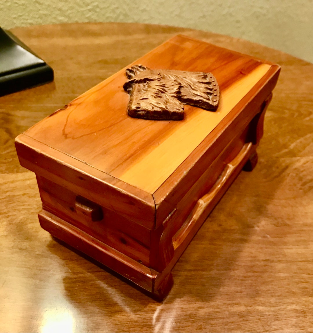 Vintage Wooden Jewelry/treasure Box With Scotty Dog Head Etsy
