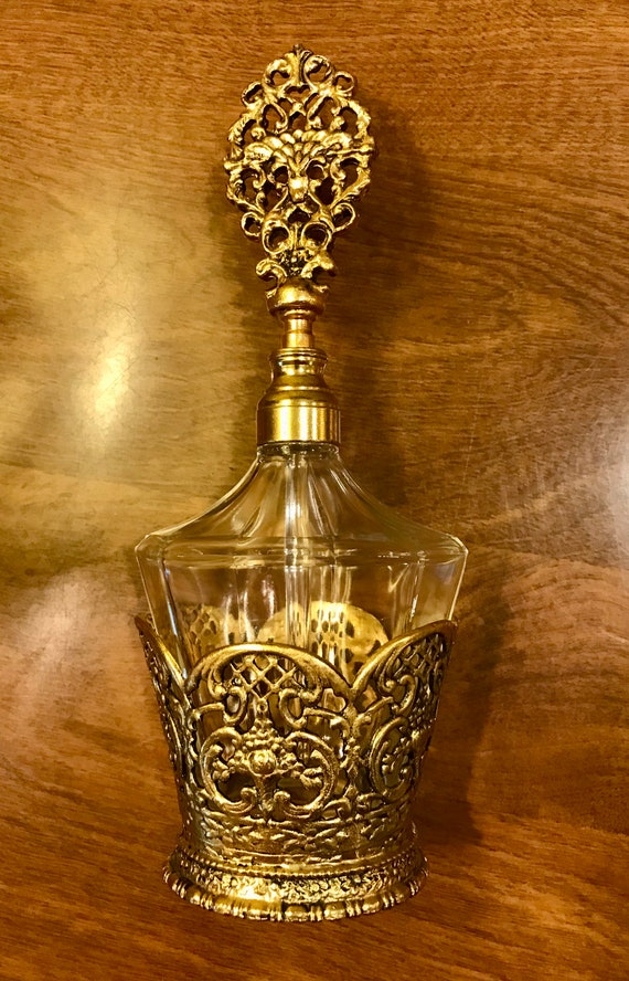 Beautiful Vintage Gold Filigree Perfume Bottle wi… - image 2