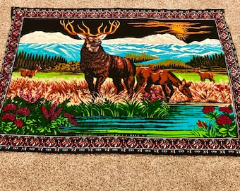 Mountain Elk Tapestry Wall Hanging w/Inspirational Verse