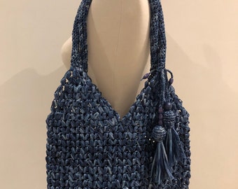 Raffia Shoulder Bag, Summer Shoulder Bag, Crochet Shoulder Bag, Crochet Bag READY TO SHIP
