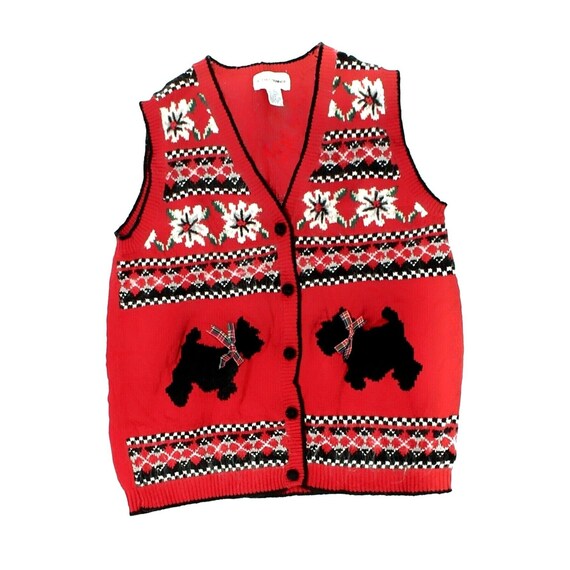 Vtg Ugly Christmas Sweater Vest Scottie 