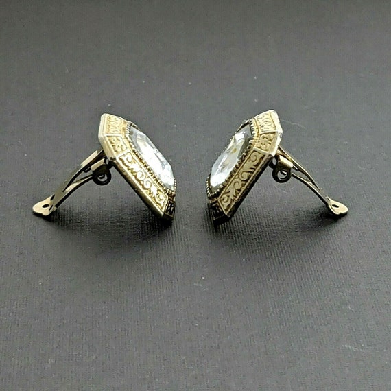Vintage Art Deco Style Earrings Antiqued Gold Lar… - image 4