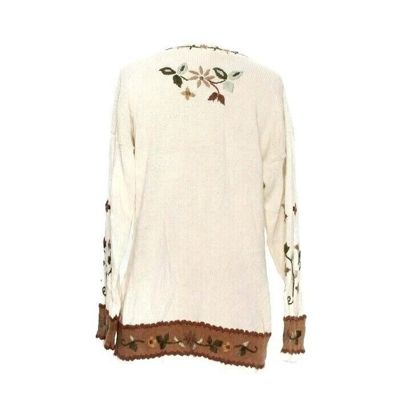 Vtg Embroidered Fall Tunic Grandma Sweater Leaves… - image 2