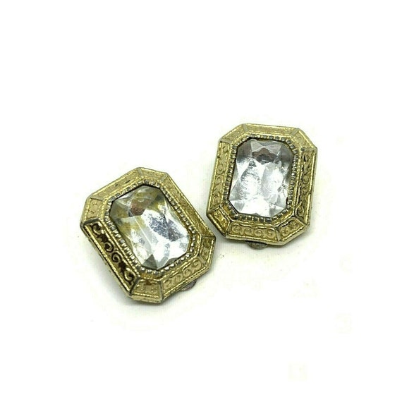 Vintage Art Deco Style Earrings Antiqued Gold Lar… - image 3