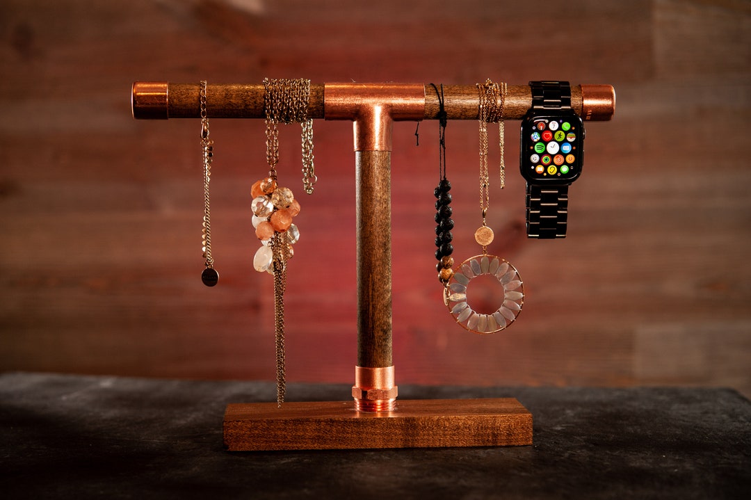 Metal and Wood Watch Stand Copper Jewelry Stand Bracelet Etsy