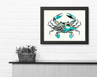 Blue Crabby | Abstract Crab Art Print, Contemporary Ocean Art Print, Blue Crab, Geometric Animal, Modern Ocean Decor, Modern Beach