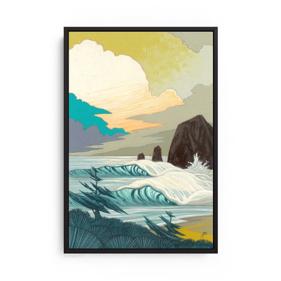 Break in the Storm | Modern Ocean Art Print, PNW Ocean, Haystack
