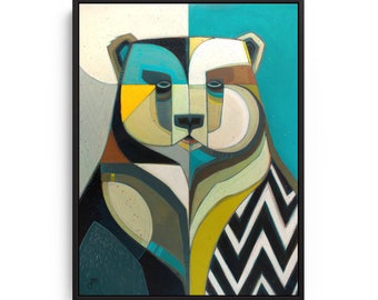 Ursus | Abstract Geometric Bear Canvas Print, Pacific Northwest Animal Art, Contemporary Bear Fine Art Print with Frame