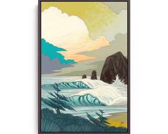 Break in the Storm | Modern Ocean Art Print, PNW Ocean, Haystack