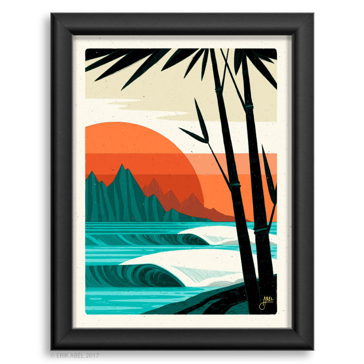 バスク Ramiro Arrue アート 絵画 図録 アートブック 作品集 Bamboo Groove | Tropical Beach Scene, Modern Surf Art