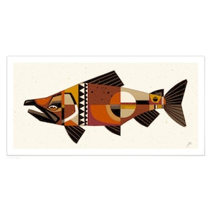 Chinook | Fine Art Paper Print, Abstract Salmon Art Print, Salmon, Modern Illustration, Contemporary Animal Art Print, Pacific North West