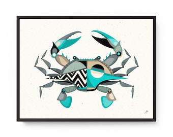 Blue Crabby | Abstract Crab Canvas Print, Contemporary Ocean Fine Art Canvas Print