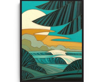 Moonshine 2 | Modern Ocean Art, Modern Surf Art, Ocean Landscape, Contemporary Fine Art Canvas Print | Beach House Decor