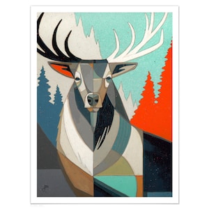 Wapiti | Fine Art Paper Print, Abstract Elk Art Print, Elk, Modern Illustration, Contemporary Animal Art Print, Pacific North West