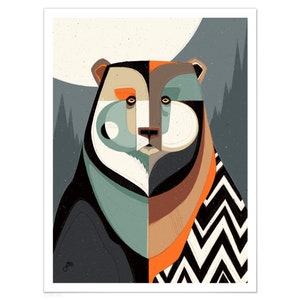 Yogi | Fine Art Paper Print, Abstract Bear Art Print, Bear, Modern Illustration, Contemporary Animal Art Print, Pacific North West