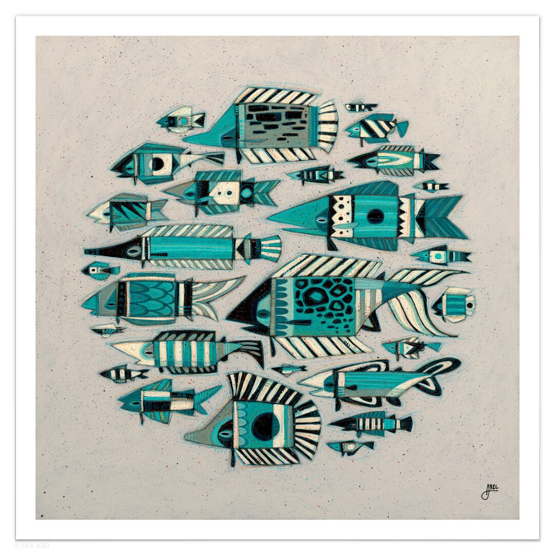 Bait Ball | Paper Fine Art Print, Abstract Fish Art Print, Fish, Modern ...