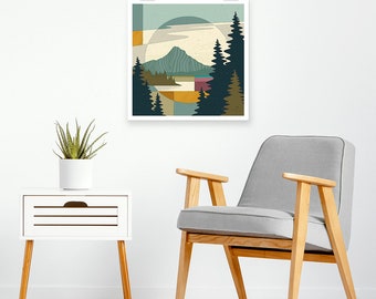 Pnwonderland | Mt. Hood Art Print, Modern Pacific Northwest Art, Abstract PNW, Square Paper Print