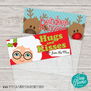 Reindeer Noses and Hugs and Kisses ziplock bag tabs | Noël imprimable de la fabrique de bonbons du Père Noël
