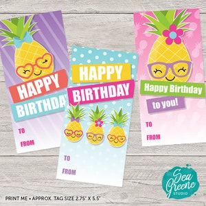 Printable Pineapple Birthday Tags | Printable Birthday Tags | Printable Birthday Card | Pineapple Birthday Card | Cute Pineapple Tags | Girl