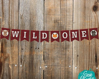 Wild One banner | Wild One Lumberjack birthday banner | First birthday banner | Buffalo Plaid banner | Lumberjack banner | Woodland creature