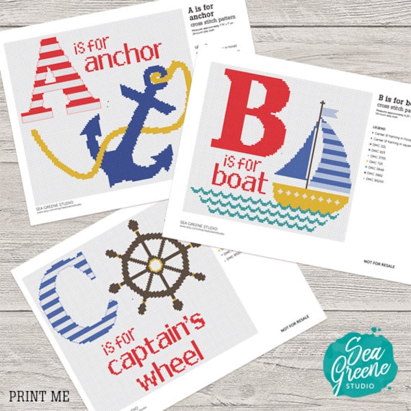 Nautical Cross Stitch Pattern | Nautical ABCs Nursery Decor | Easy cross stitch Pattern | Alphabet Embroidery | A is for, B is for, C is for