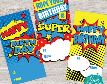 Comic Book Birthday tags | Printable Superhero birthday gift tags | Printable Comic book Tags | Boy birthday card |  Comic Book gift tags