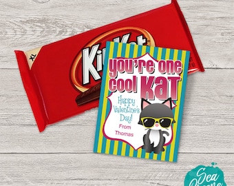 Cool Cat printable valentine | Kit Kat valentine | Personalize and print