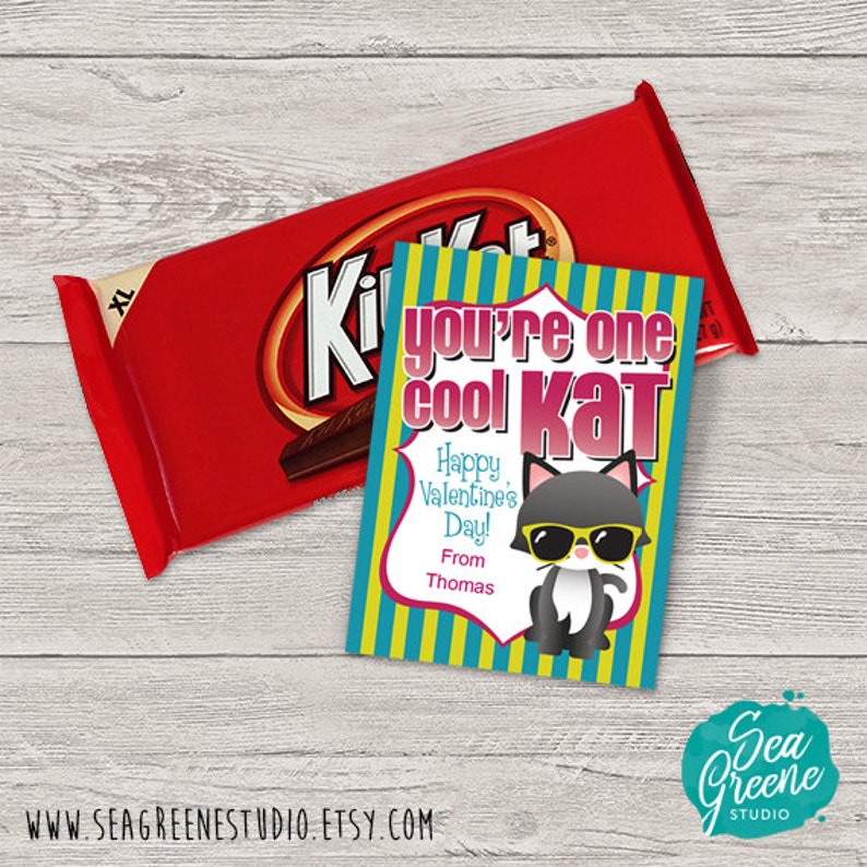 Cool Cat Printable Valentine Kit Kat Valentine Personalize - Etsy UK