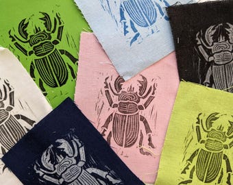 Beetle Patch - Handprinted Blockprint Patches - Linen or Quilting Cotton - Pick your color