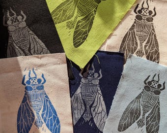 Cicada Patch - Made to order - Handprinted Blockprint Patches - Multiple color options - Quilting Cotton