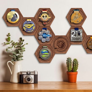 Set of modular sport medal display holder in American walnut color - Wooden medal hanger - Finisher medal holder - Wall mounted display