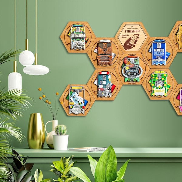 The Conqueror multicolor finisher medal display holder - Honeycomb medal holder - Hexagonal holder - Medal hanger - Medal frame