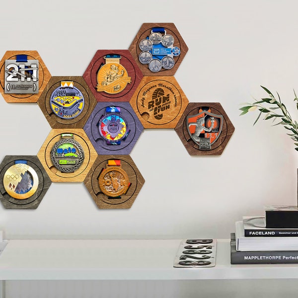 Multicolor set of modular medal display holder - Wooden medal hanger - Finisher medal holder - Wall mounted medal display - Marathon medal