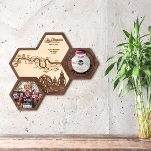 London Marathon medal display holder with personalization Route Map - Multicolor set of modular sport medal display holder - Medal frame