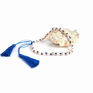 Boho Howlite Beaded Bracelet with Blue Tassels