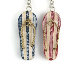 Handcrafted Wooden Flip Flop Keychain: Beach Lover Gift
