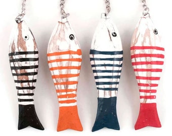 Handcrafted Wooden Fish Keychain: Fisherman Gift