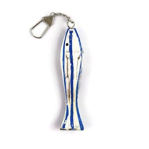 Handcrafted Striped Bass Keychain: Nautical Ocean Art Key Holder