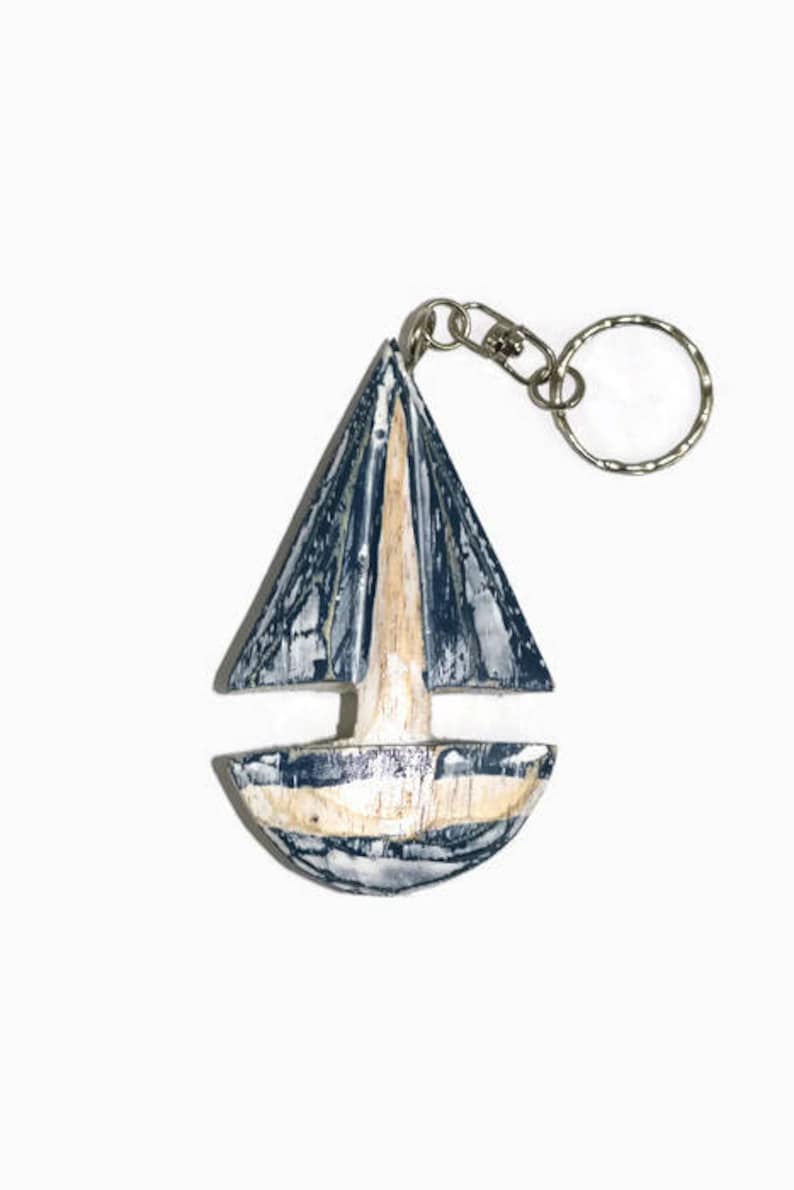 Sail Boat Keychain, Wooden Boat Key Holder, Nautical Keychain, Boat