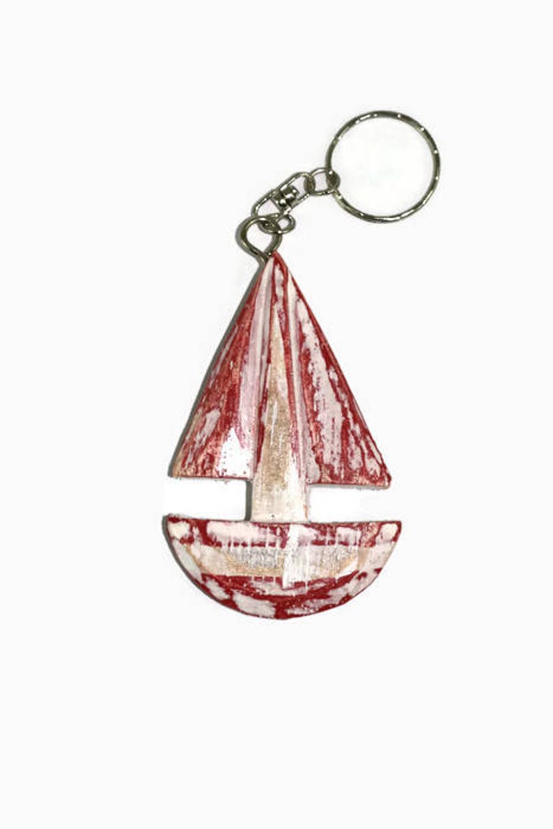 Sail Boat Keychain, Wooden Boat Key Holder, Nautical Keychain, Boat