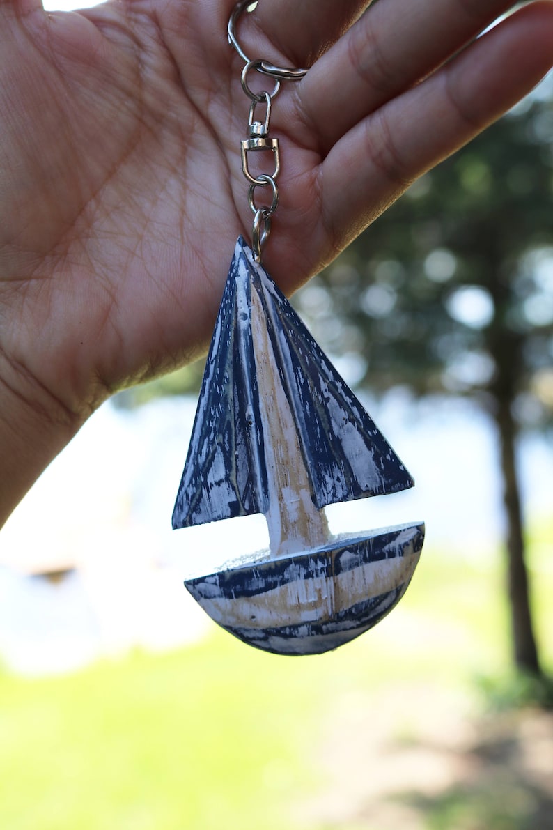 Sail boat Keychain wooden boat key holder nautical keychain Etsy
