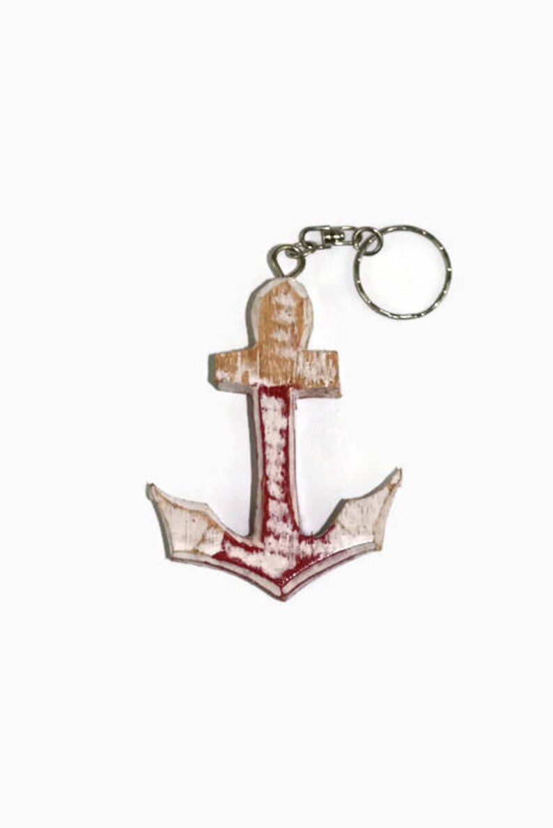 Nautical Keychain Wood Keychain Anchor Keychain Boat Key Etsy