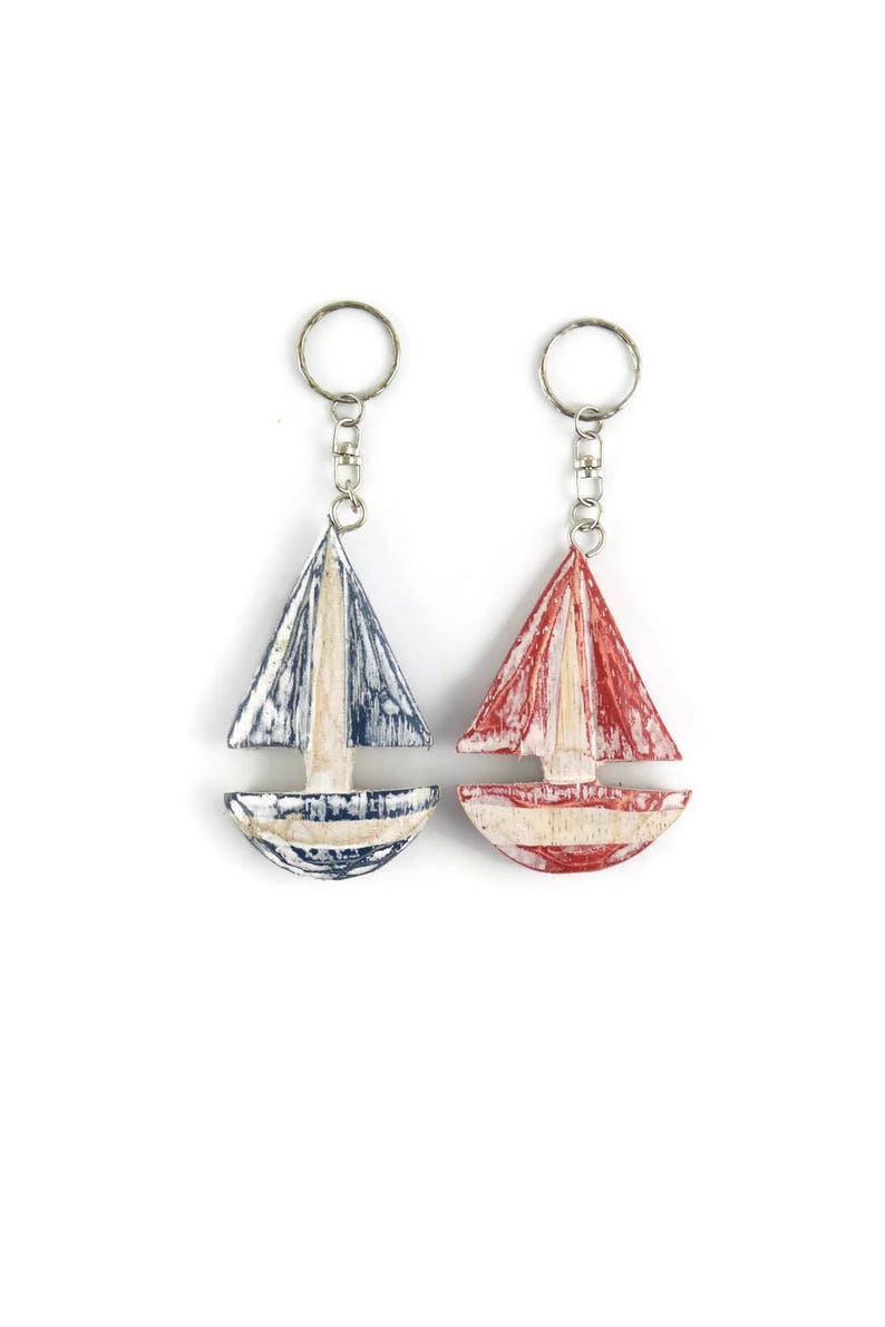 Sail boat Keychain wooden boat key holder nautical keychain Etsy