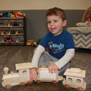 Handmade Wooden Train - USA Made Train Toy - Removable Block Pieces - Toxin Free Sensory Toys Wooden, Wood Train Set With Blocks, Pull Train